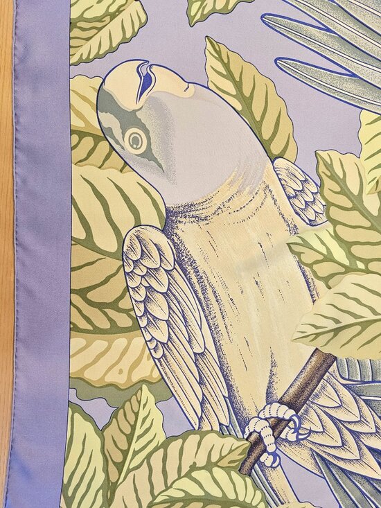 Hermès Silk Scarf 90cm Carré Bird Print Lavender Green 34” | Hand Rolled | Box - Picture 7 of 16